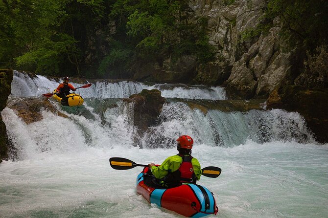 Packrafting Mreznica River - The action section: 6m waterfall, 3m double-waterfall, then rapids